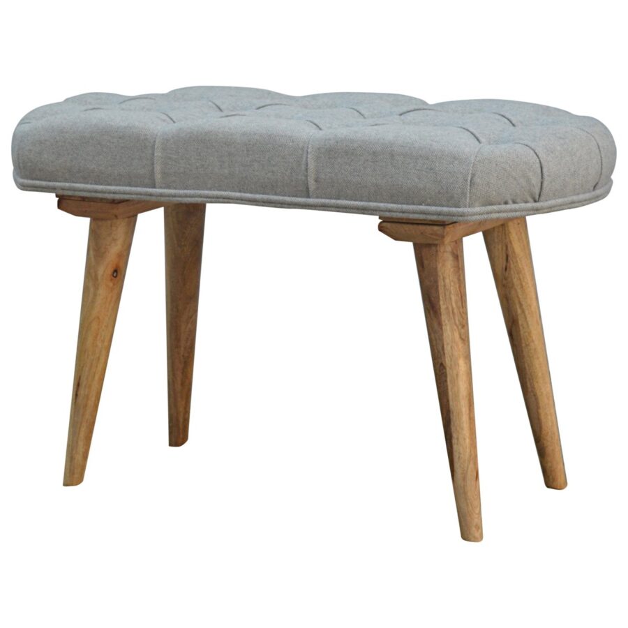 Nordic Style Bench with Deep Buttoned Grey Tweed Top