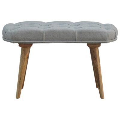 Nordic Style Bench with Deep Buttoned Grey Tweed Top