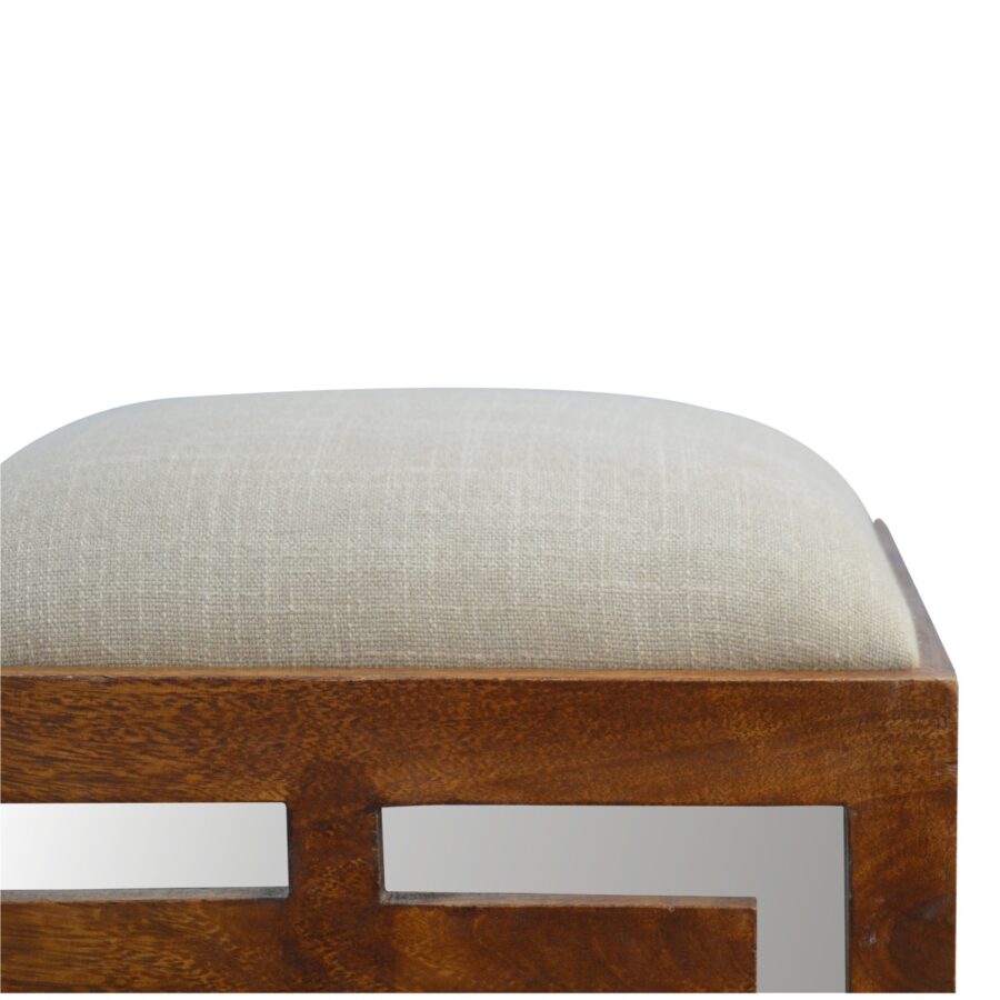 Hand Carved Square Footstool with Linen Seat Pad