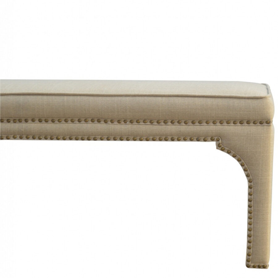 Mango Wood Occasional Bench Upholstered in Mud Linen