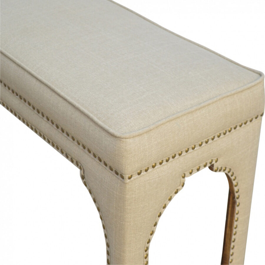 Mango Wood Occasional Bench Upholstered in Mud Linen