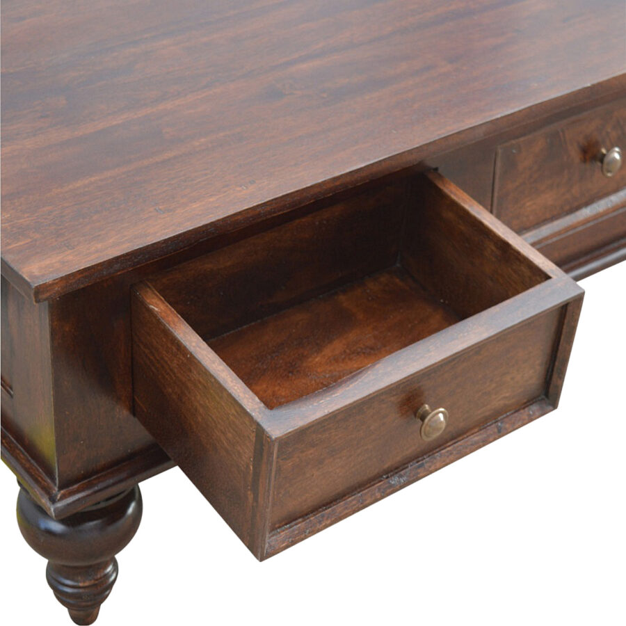 Mango Wood 4 Drawer Coffee Table with Turned Feet