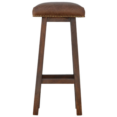 Buffalo Leather Bar Stool with Brass Studs