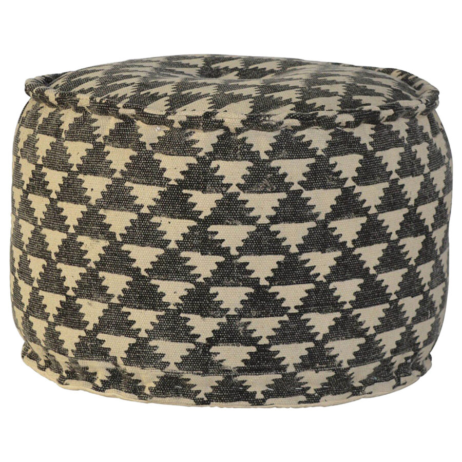 Round Footstool Upholstered in Jute Dhurie