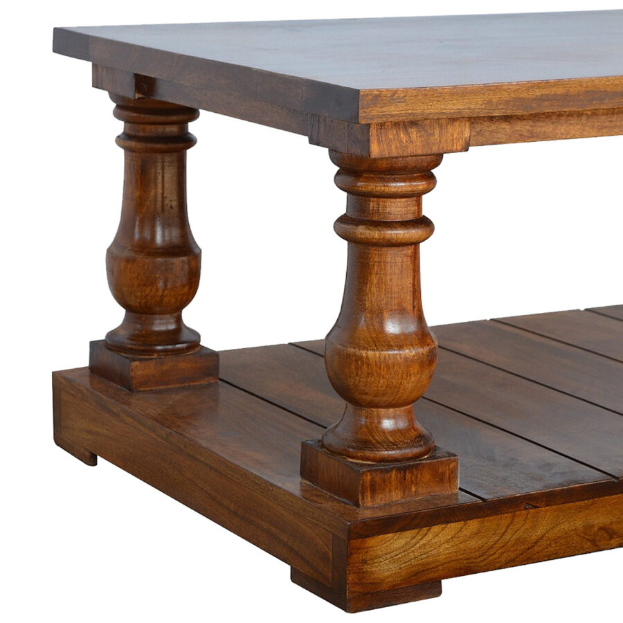 Square Solid Wood Turned Leg Country Coffee Table