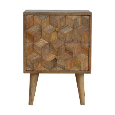 Cube Carved Bedside with 2 Drawers