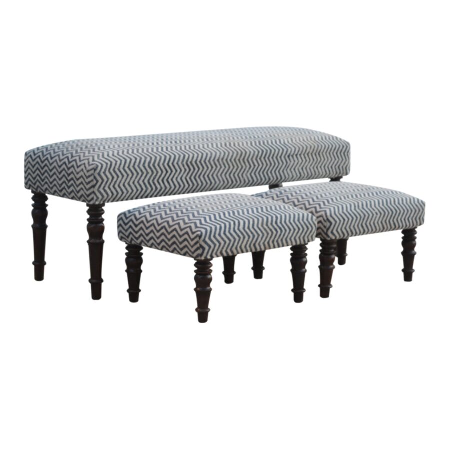Set of 3 Benches Upholstered in Natural Jute Dhurrie