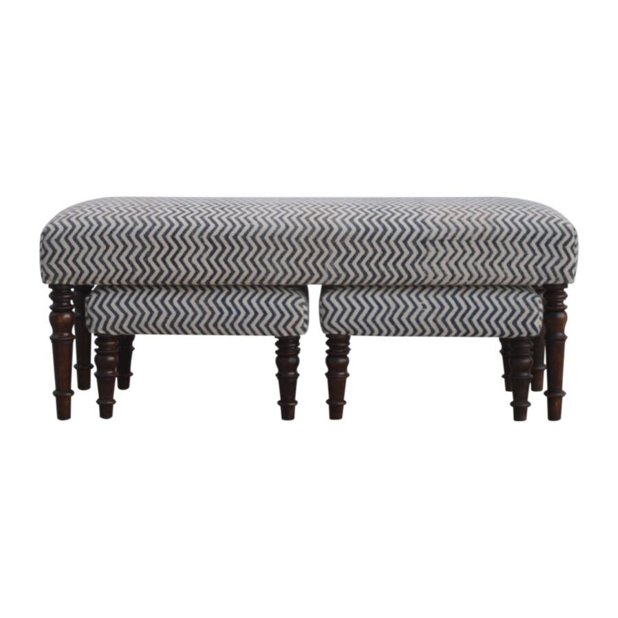 Set of 3 Benches Upholstered in Natural Jute Dhurrie