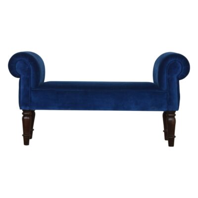 Royal Blue Velvet Bench with Turned Feet