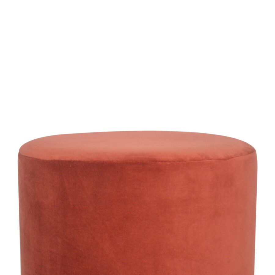 Brick Red Velvet Footstool with Gold Base