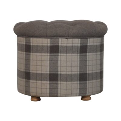 Deep Button Round Checked Footstool