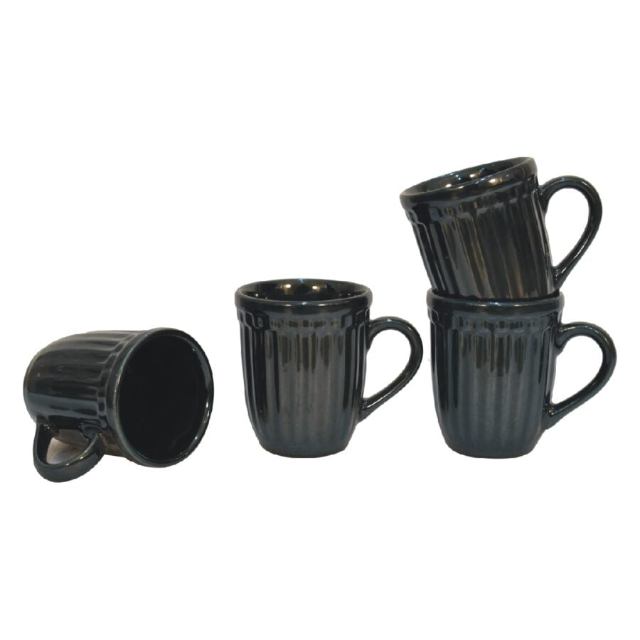 in3105 black ribbed mug set of 4