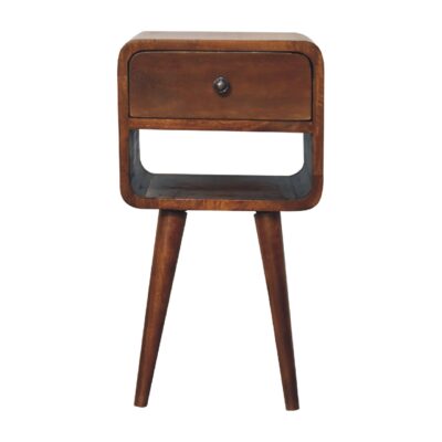 in3350 mini chestnut curved bedside with lower slot