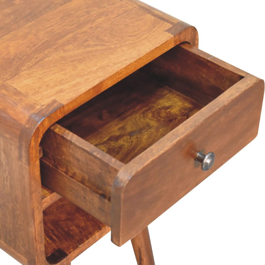 in3350 mini chestnut curved bedside with lower slot