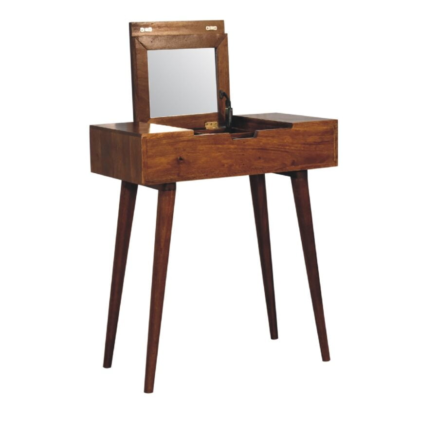 in3357 mini chestnut dressing table with foldable mirror