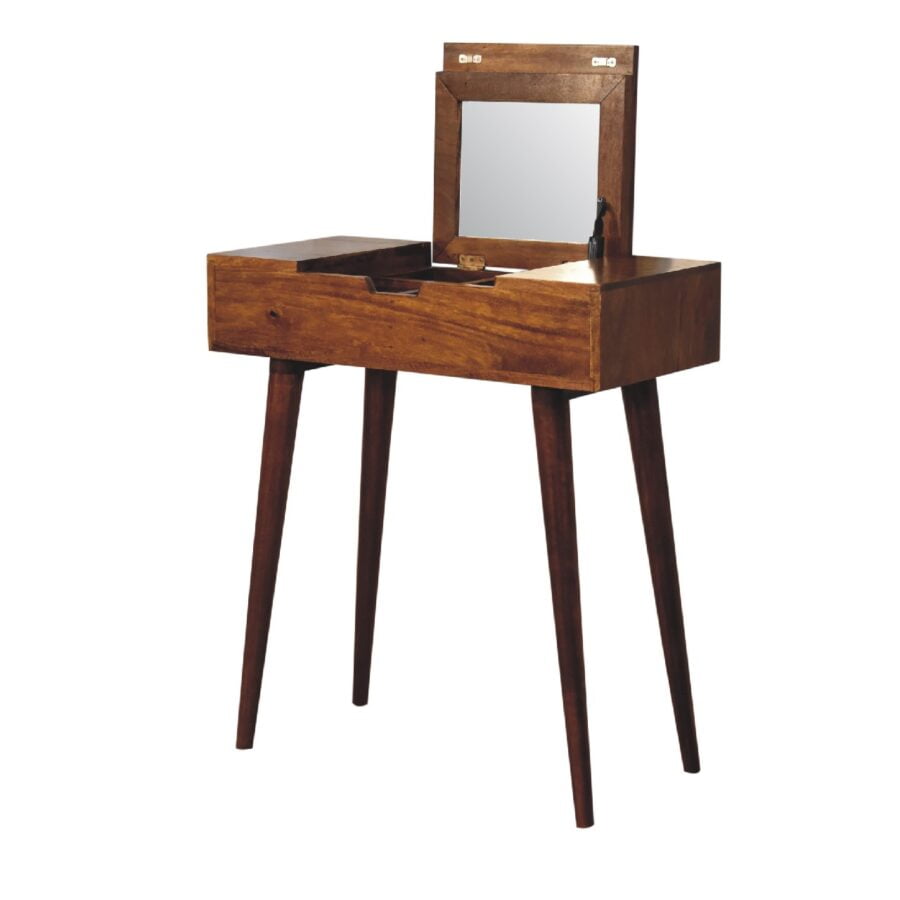 in3357 mini chestnut dressing table with foldable mirror