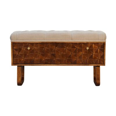 in2146 u shape chestnut diamond carved mud linen storage bench