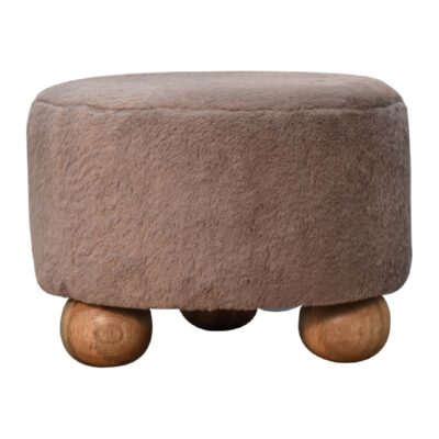 in3477 mocha faux fur round footstool