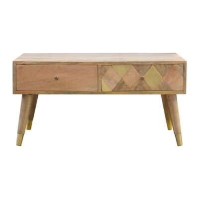 in377 oak ish gold brass inlay coffee table