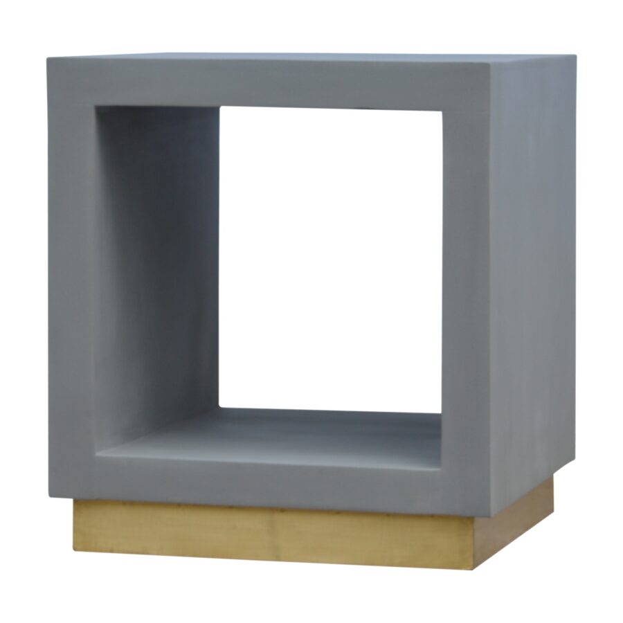 in479 cement cube bedside table with golden base