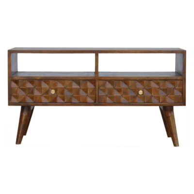 in786 chestnut diamond carved tv unit