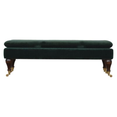 in884 green velvet bench with castor legs