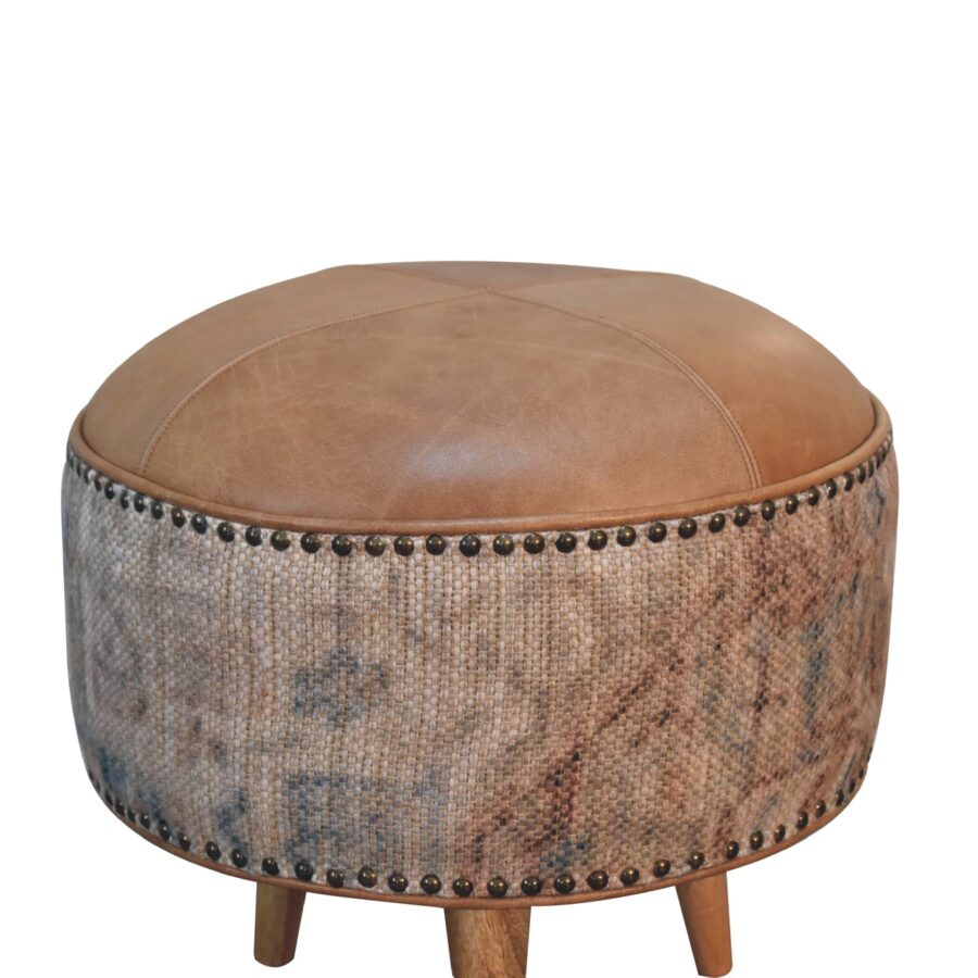 in3493 durrie printed washed buffalo hide round footstool