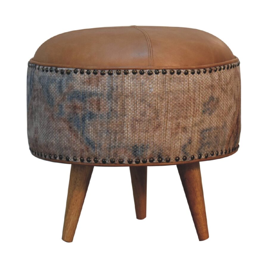 in3493 durrie printed washed buffalo hide round footstool