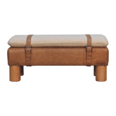 in3497 tan bufallo leather boucle nordic cylinder bench