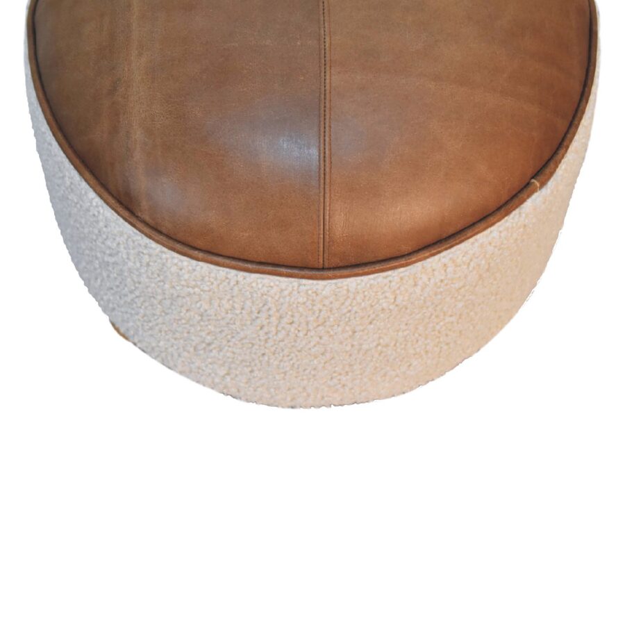 in3499 boucle cream buffalo leather footstool with ball feet