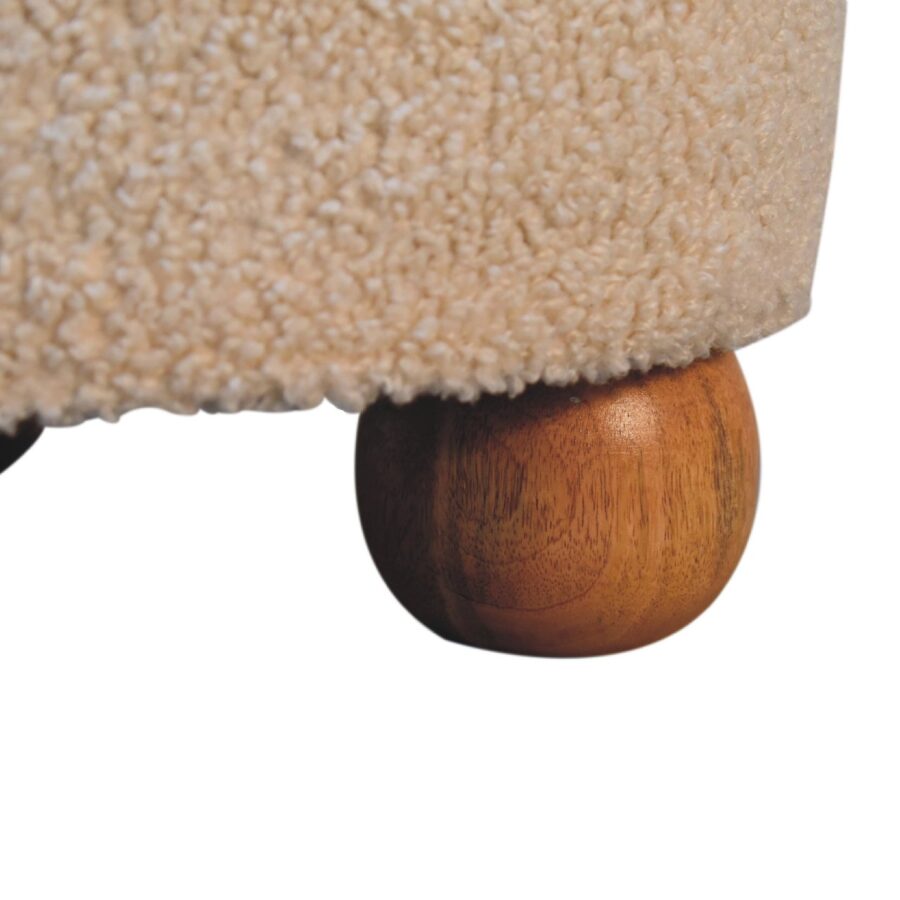 in3499 boucle cream buffalo leather footstool with ball feet