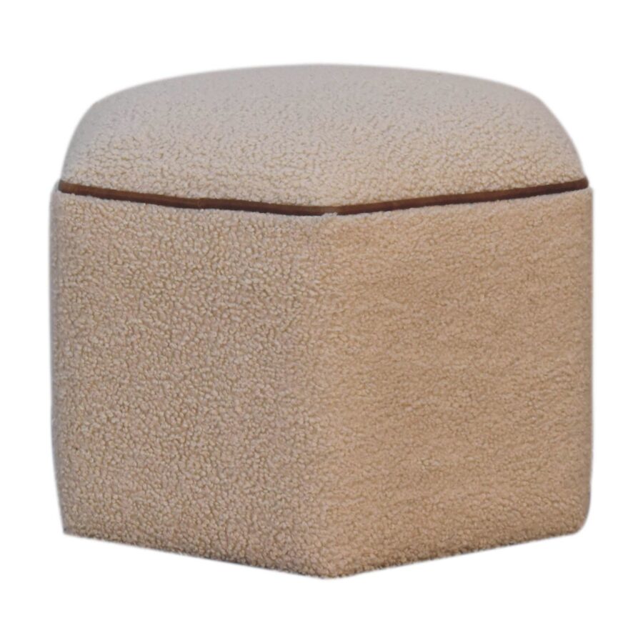 in3502 cream boucle hexagonal buffalo piping footstool