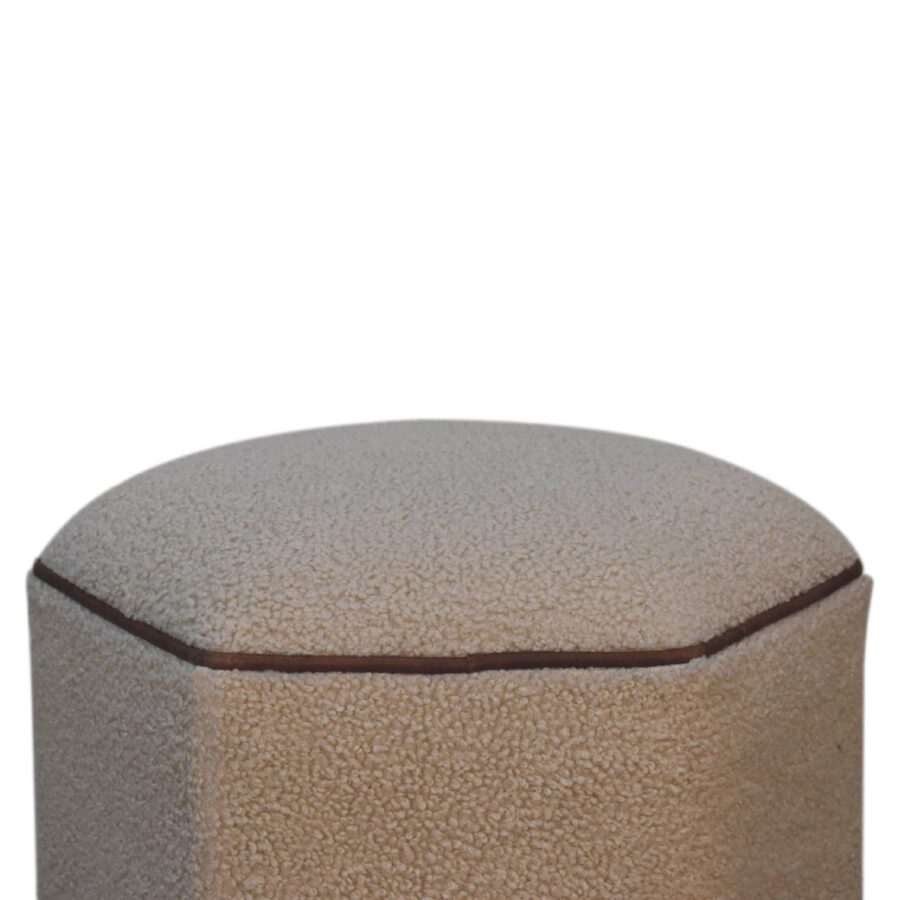 in3502 cream boucle hexagonal buffalo piping footstool