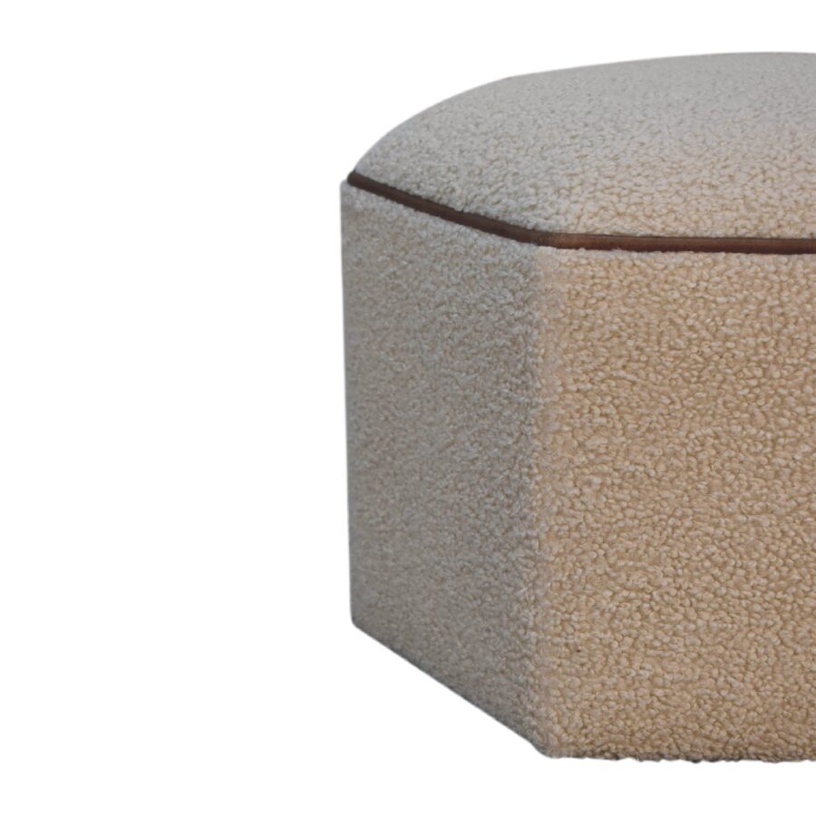 in3502 cream boucle hexagonal buffalo piping footstool