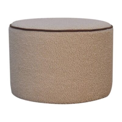 in3503 boucle round footstool with bufallo leather piping