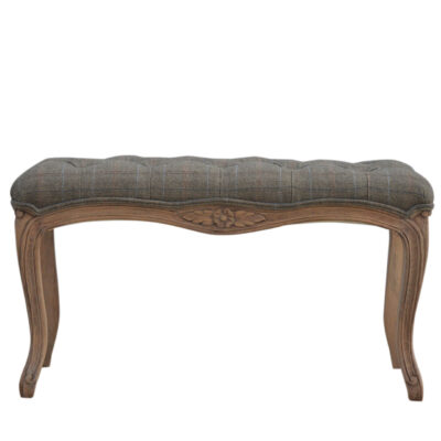 multi tweed carved bedroom bench