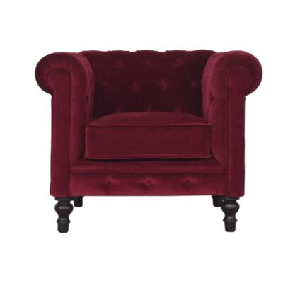 in1409 wine red velvet chesterfield armchair