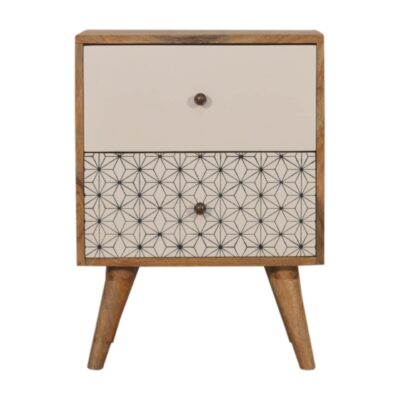 in1481 geometric screen printed 2 tone bedside