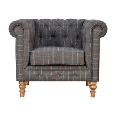 in1645 pewter tweed chesterfield armchair