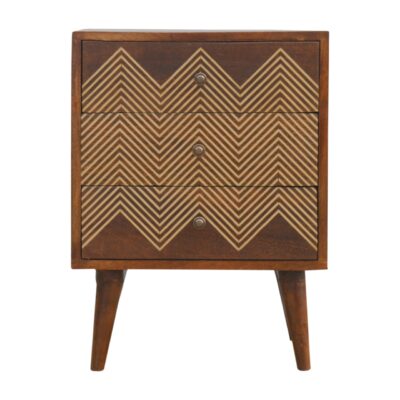 chestnut end table with gold inlay