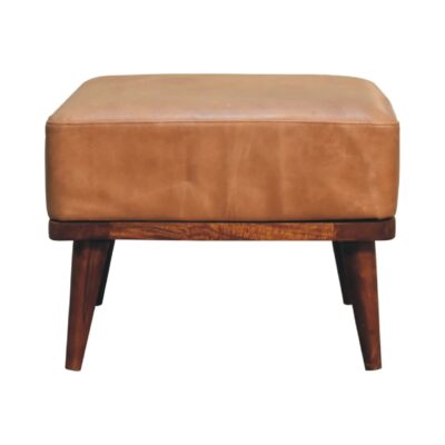 in3559 tan buffalo leather footstool with backrest