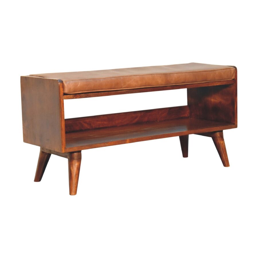 in3577 chestnut bench with brown leather seat pad