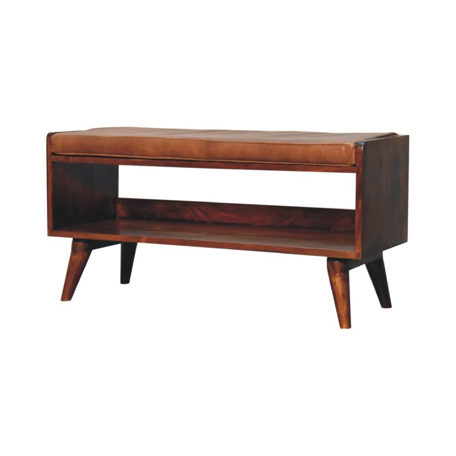 in3577 chestnut bench with brown leather seat pad