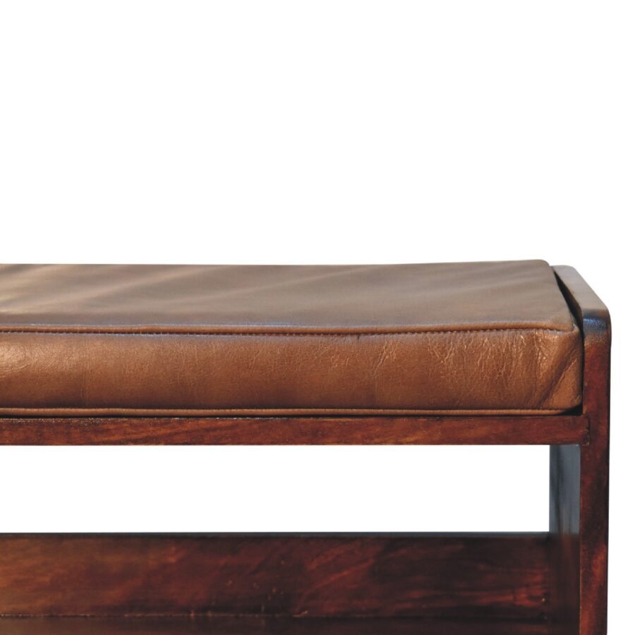 in3577 chestnut bench with brown leather seat pad