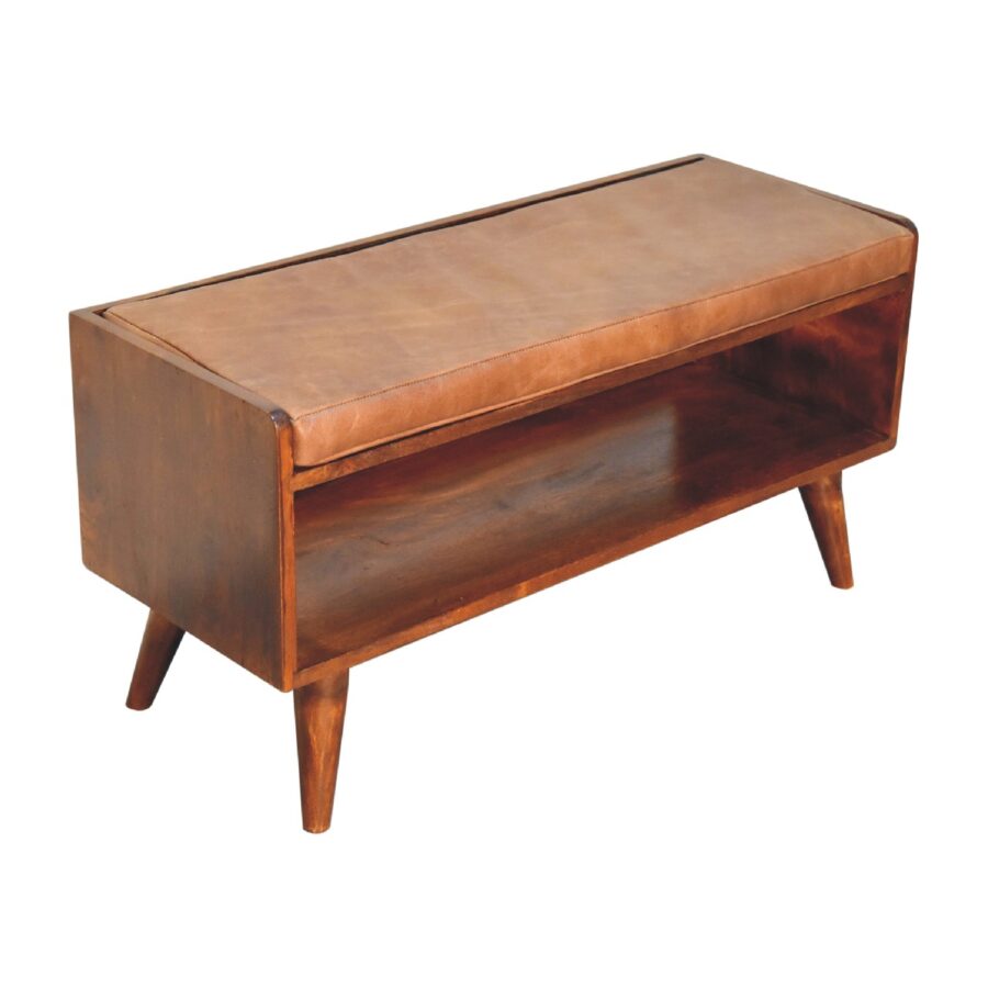 in3577 chestnut bench with brown leather seat pad