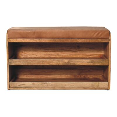 in3582 buffalo hide pull out oak ish shoe storage bench