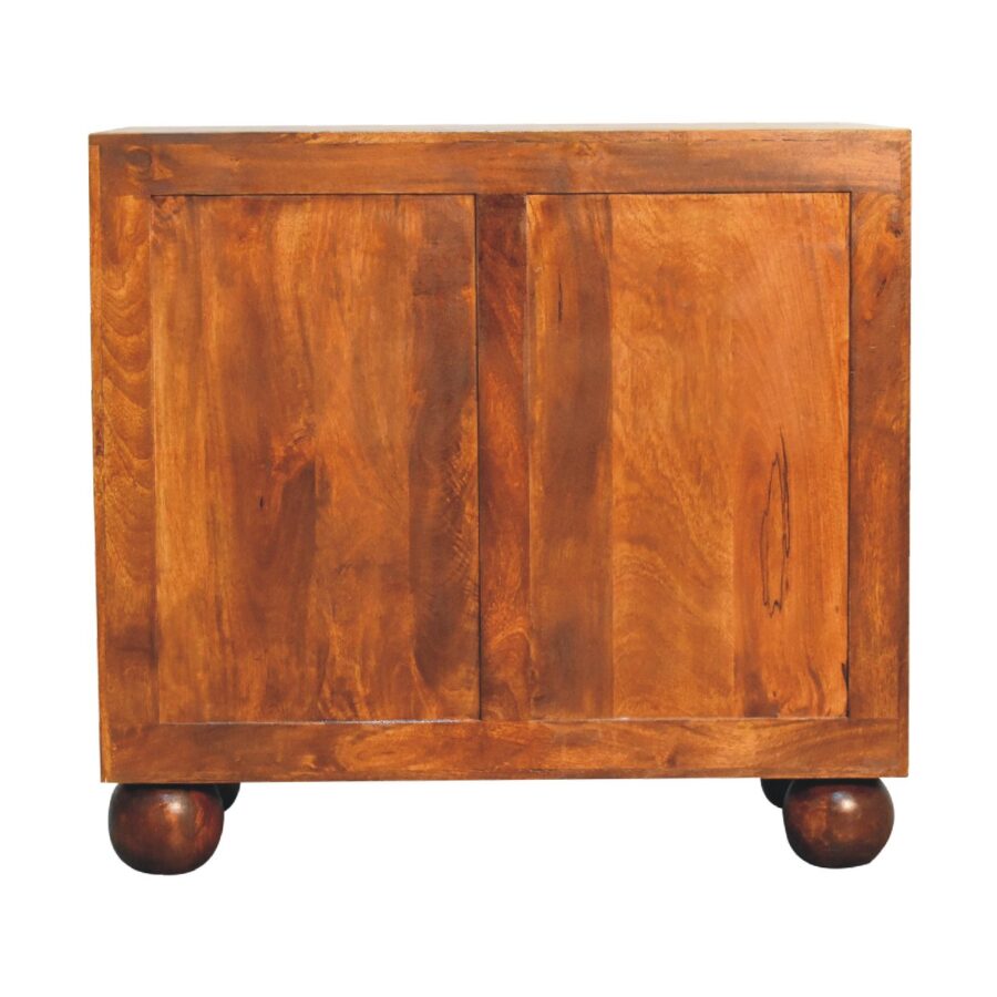 Wooden cabinet on spherical feet.