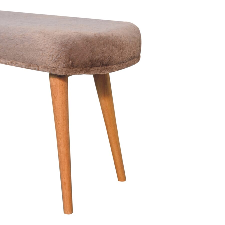 Vintage wooden stool with brown fabric top