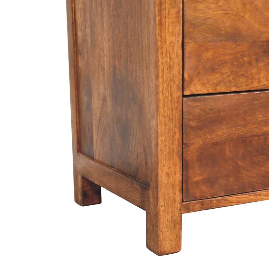 Wooden cabinet corner detail on white background